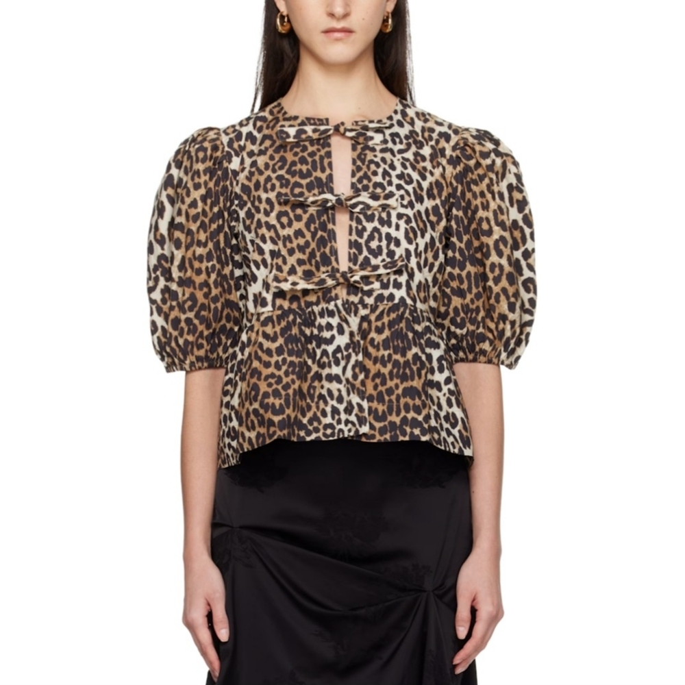Ganni Leopord Print Tie Top